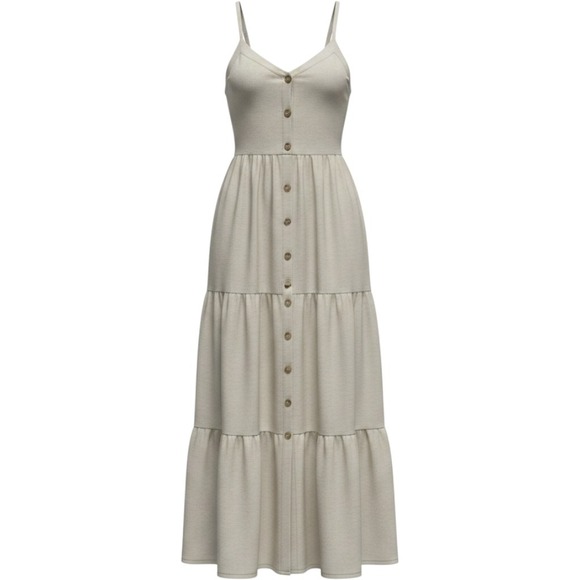 Lucky Brand Dresses & Skirts - Lucky Brand Womens Beige Linen Blend Button Front Tiered Maxi Dress Cottage SZ M